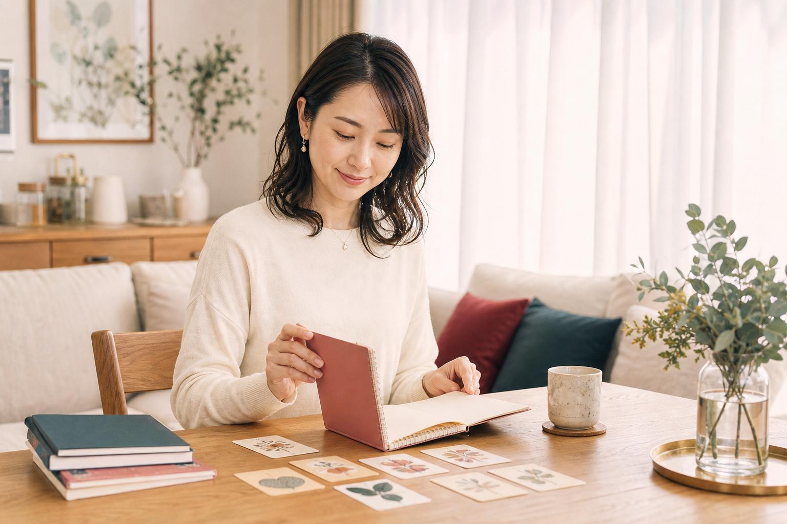 家族の予定を見直しながら自分の時間を考える女性