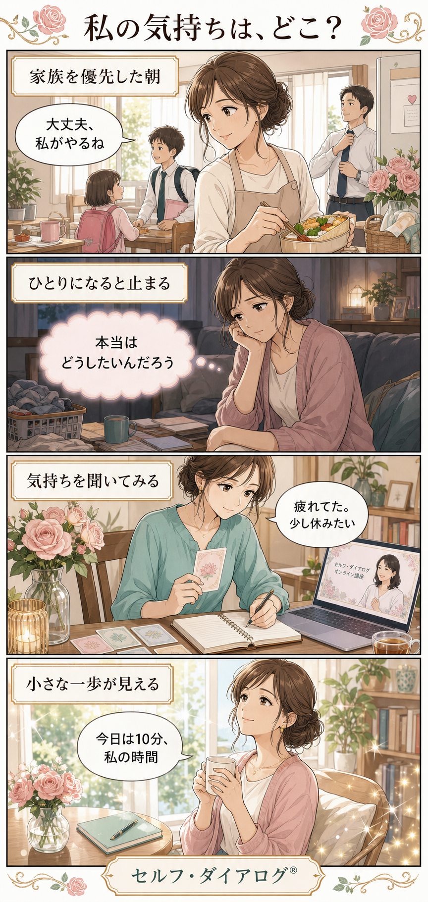 状況説明の枠が入った家族を優先しすぎた日の4コマ漫画