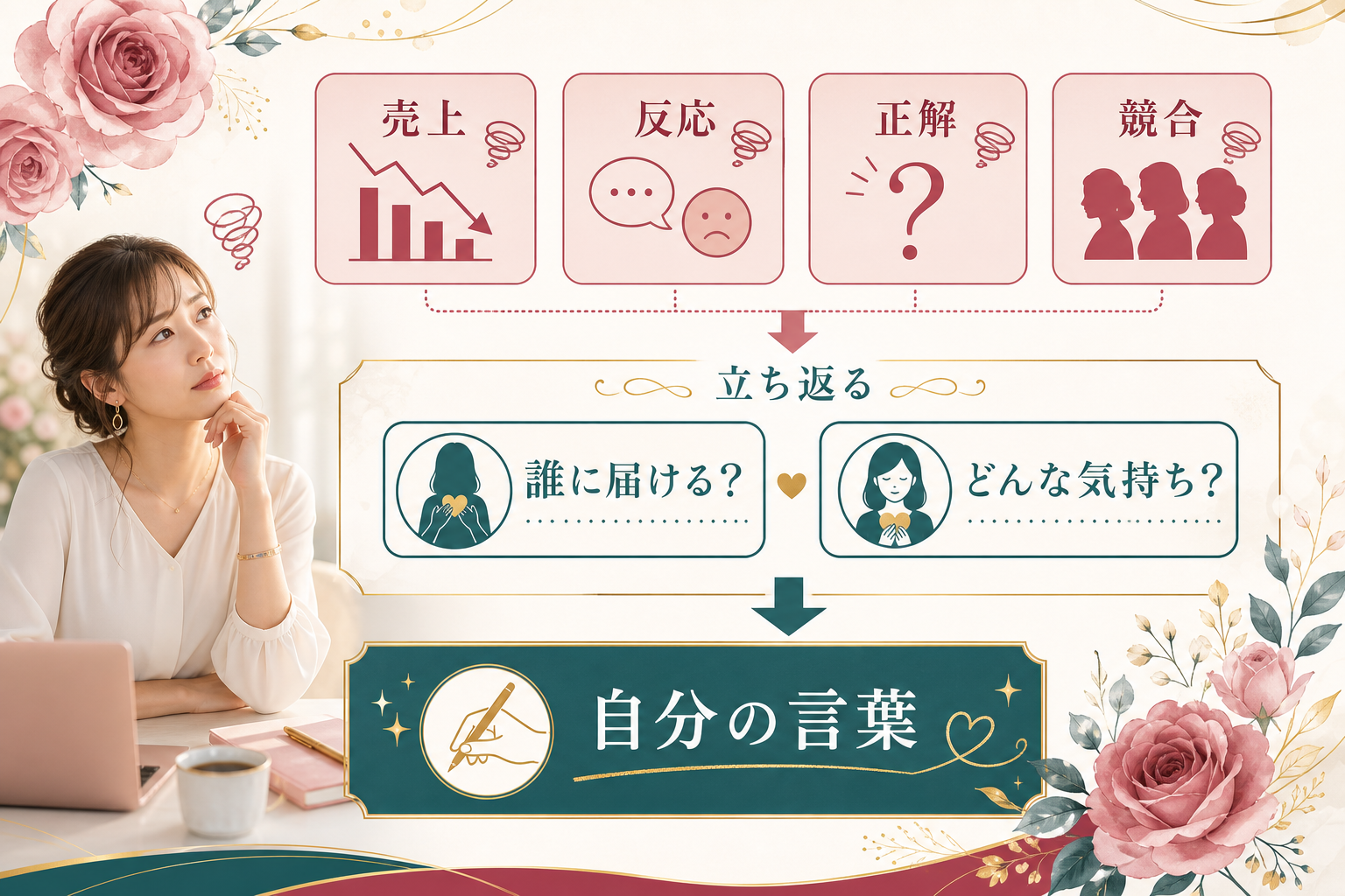 女性起業家の迷いから届けたい気持ちへ戻る図解